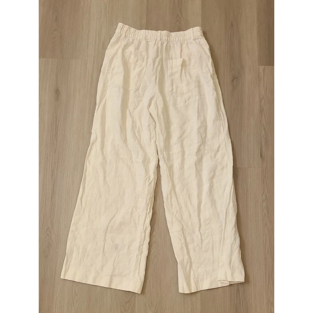 Zara White Linen Cotton High-Rise Wide Leg Pants Large Coastal Grandma Large